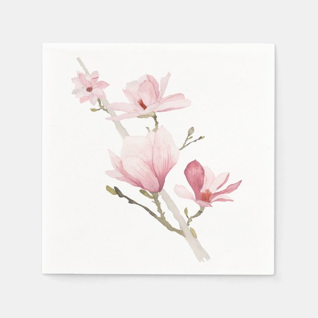 Romantische Rosa Magnolias Grüne Napkins Serviette (Vorderseite)