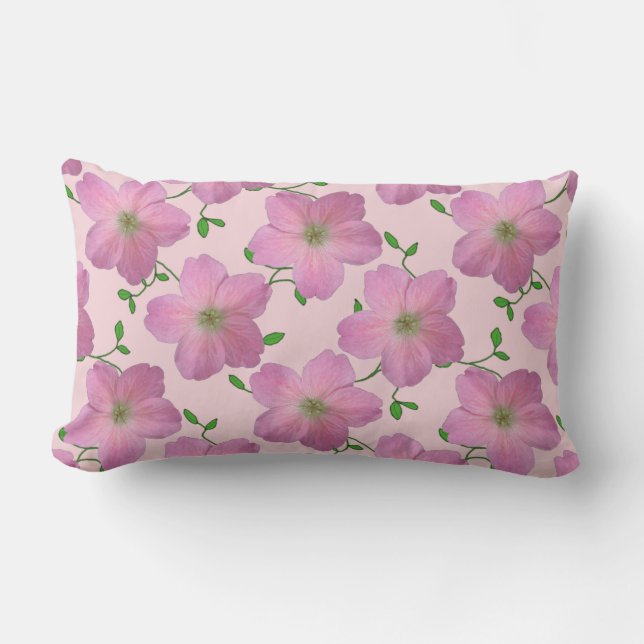 Romantische rosa Pelargonie-Blume auf irgendeiner Lendenkissen (Vorderseite)