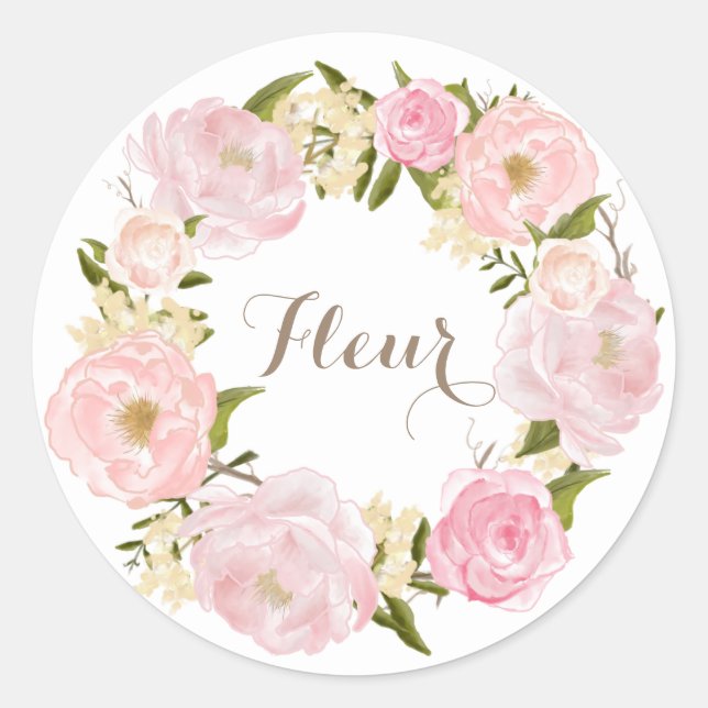 Romantische rosa Peonies Kräne Personalisiert Runder Aufkleber (Vorderseite)