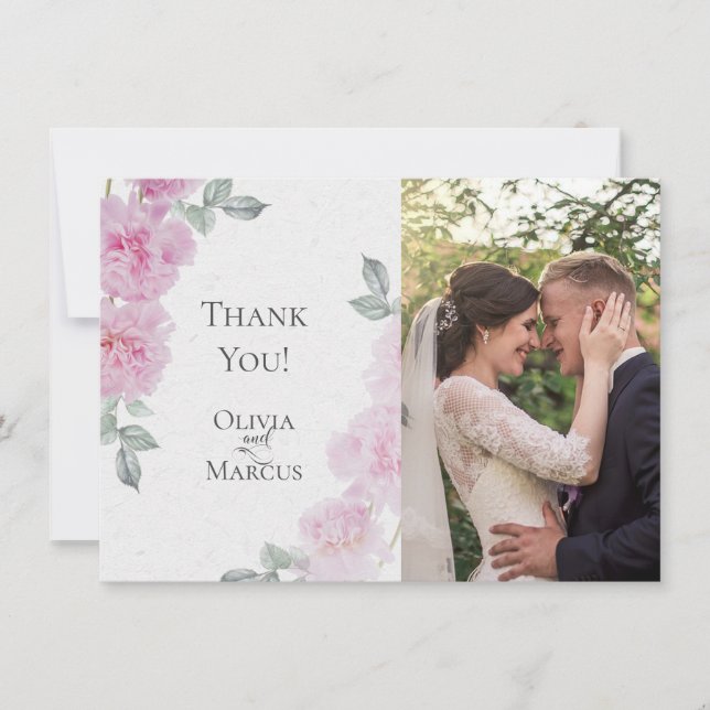 Romantische rosa Peonies Rice Paper BarefootBride™ Dankeskarte (Vorderseite)