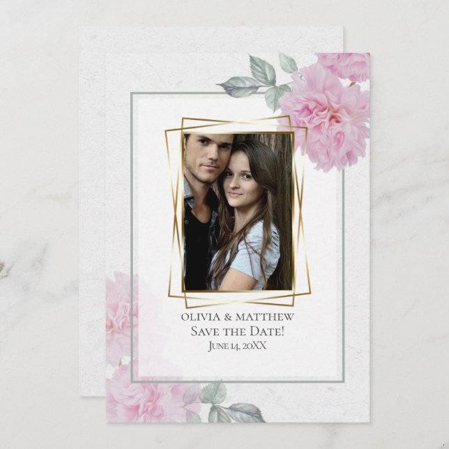 Romantische rosa Peonies Rice Paper BarefootBride™ Einladung (Vorne/Hinten)