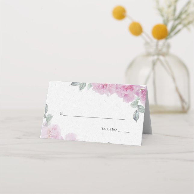 Romantische rosa Peonies Rice Paper BarefootBride™ Platzkarte (Vorderseite)