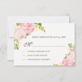 Romantische rosa Peonies Wedding RSVP Karte