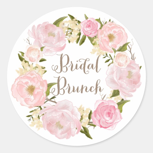 Romantische Rosa-Peonies Wreath Bridal Brunch Runder Aufkleber (Vorderseite)