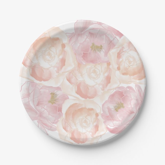 Romantische rosa Peonys, florale Pappteller (Vorderseite)