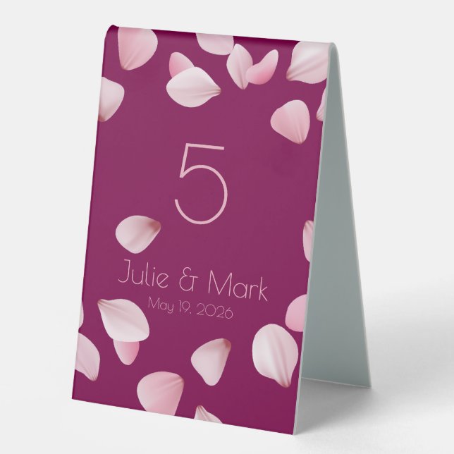 Romantische Rosa Petals Hochzeit Tischaufsteller (Vorderseite)