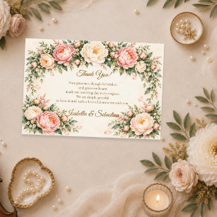 Romantische Rosa Pfingstrosen-Hochzeit Dankeskarte