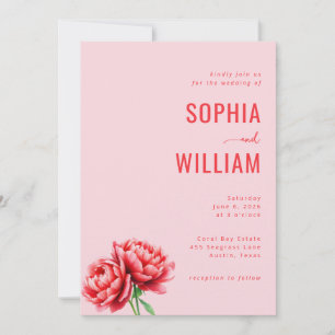 Romantische rosa Pfingstrosen-Hochzeitseinladung Einladung