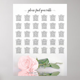 Romantische rosa Rose 30 Tisch Hochzeit Sitzordnun Poster