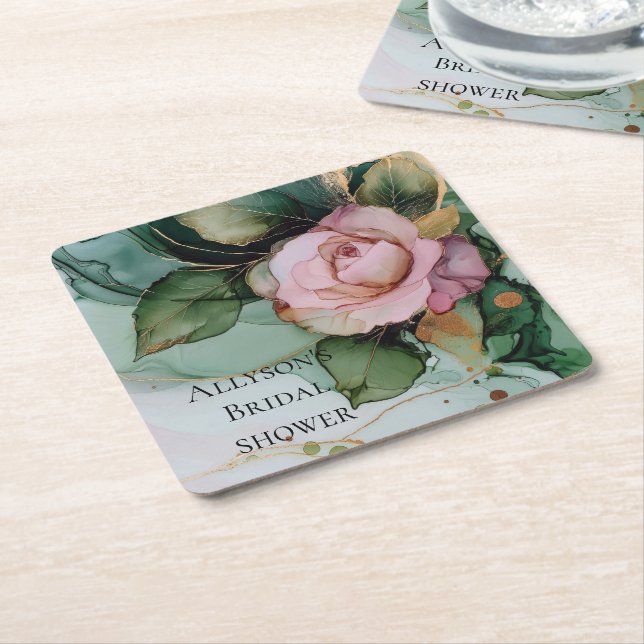 Romantische Rosa-Rose-Goldblumenhochzeit Rechteckiger Pappuntersetzer (angewinkelt)