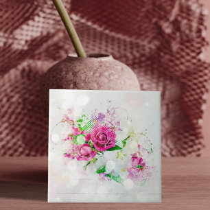 Romantische rosa Rose mit Bokeh und Glitzer auf We Fliese