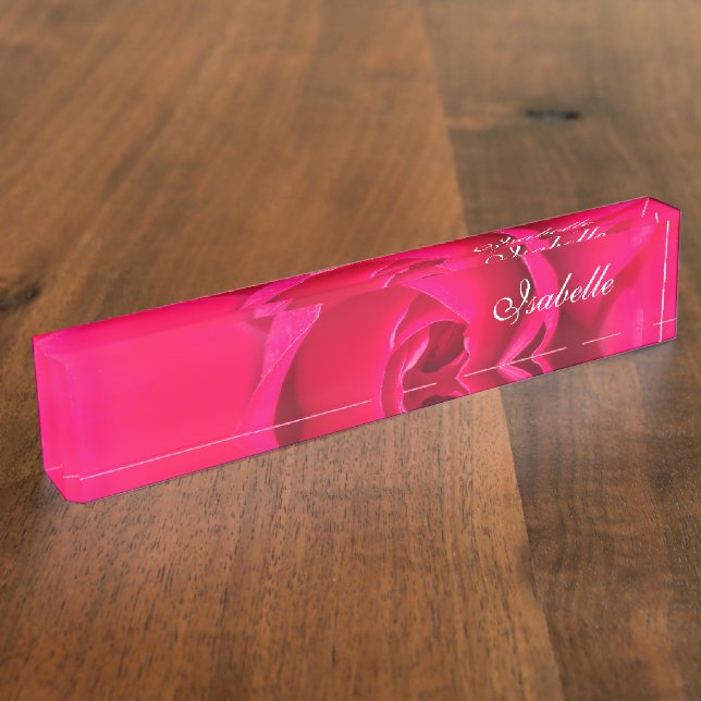Romantische Rosa Rose Personalisiert V2 Schreibtis Namensplakette (Seite)