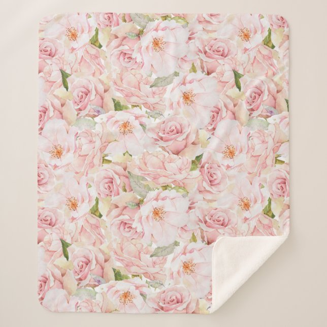 Romantische Rosa Rose Sherpadecke (Vorderseite)