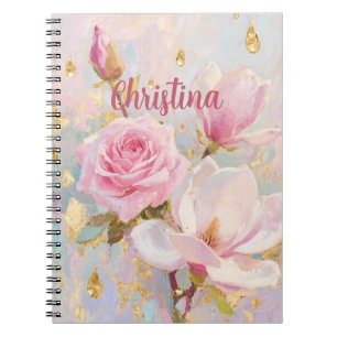 Romantische rosa Rose und Manoglias, Malstil Notizblock