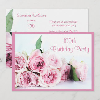 Romantische rosa Rosen-100. Geburtstag Einladung