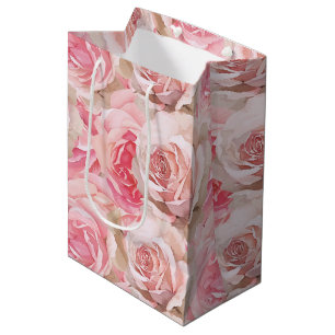 Romantische rosa Rosen Blumen Brautdusche Mittlere Geschenktüte