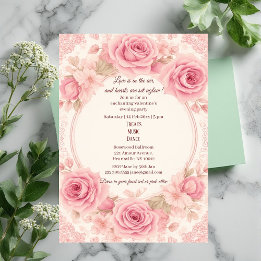 Romantische rosa Rosen Elfenbein Vintage Valentins Einladung