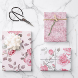 Romantische rosa Rosen Hochzeitsdusche Geschenkpapier Set