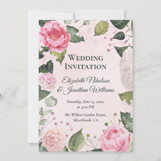 Romantische rosa Rosen Hochzeitseinladung Einladung