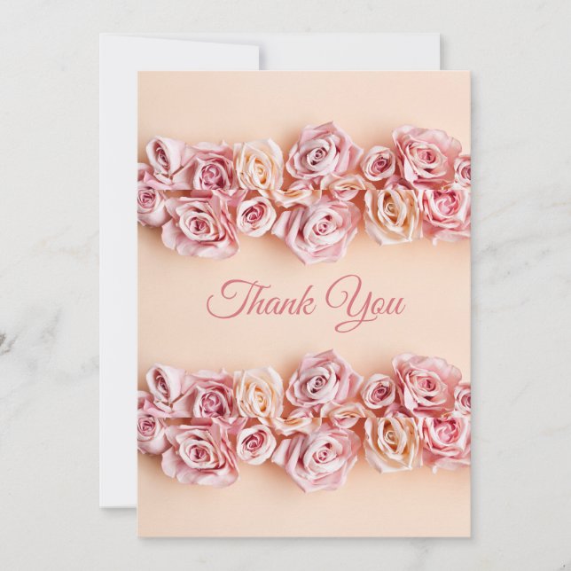 Romantische Rosa Rosen Hochzeitsfeier Dankeskarte (Vorderseite)