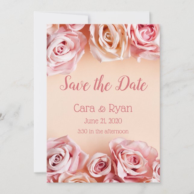 Romantische Rosa Rosen Hochzeitsfeier Save The Date (Vorderseite)