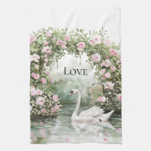 Romantische rosa Rosen Schwanensee Floral Brautdus Geschirrtuch