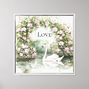 Romantische rosa Rosen Schwanensee Floral Leinwanddruck