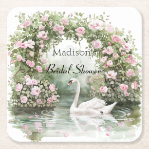 Romantische rosa Rosen Schwanensee Florales Brautb Rechteckiger Pappuntersetzer