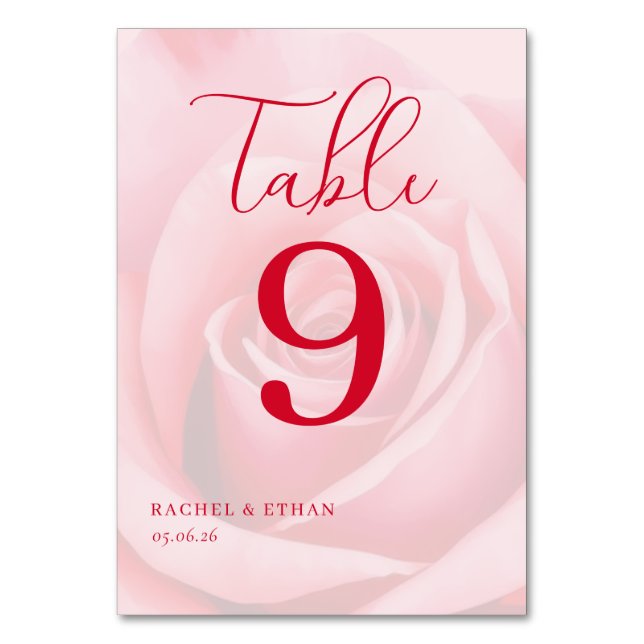 Romantische rosa Rosen-Tischnummer Tischnummer (Vorderseite)