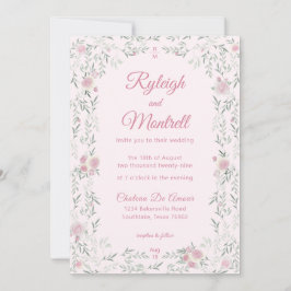 Romantische rosa Rosen und Grün-Hochzeit Einladung