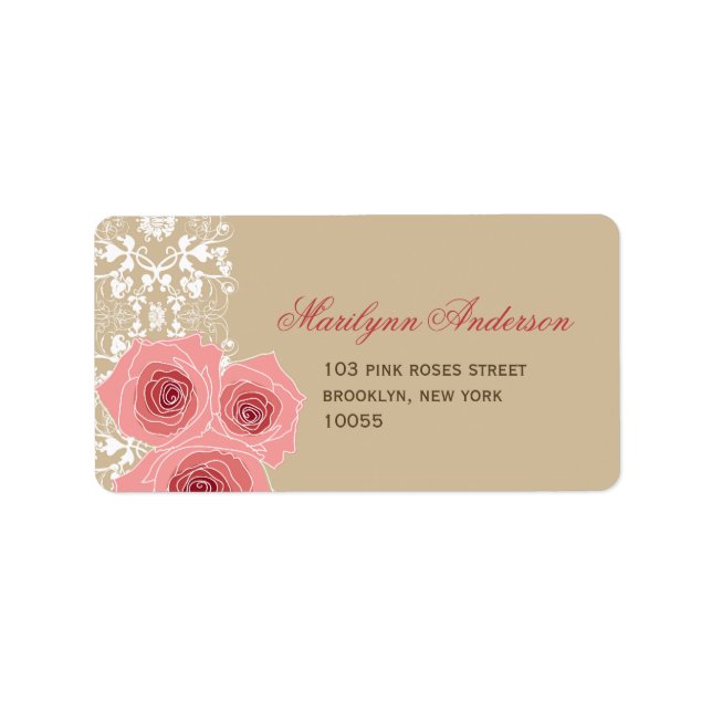 Romantische rosa Rosen und schicke Hochzeitsadress Adressaufkleber (Vorne)