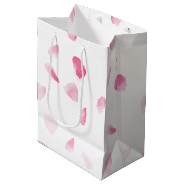 Romantische rosa Rosenblüten Blumen-Brautparty Mittlere Geschenktüte (Vorderseite Schrägansicht)