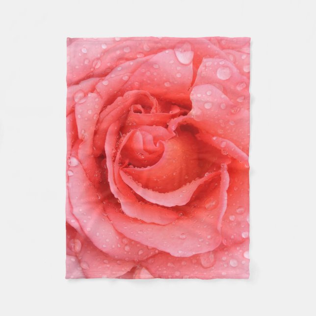Romantische Rosa Rosentropfen Fleecedecke (Vorderseite)
