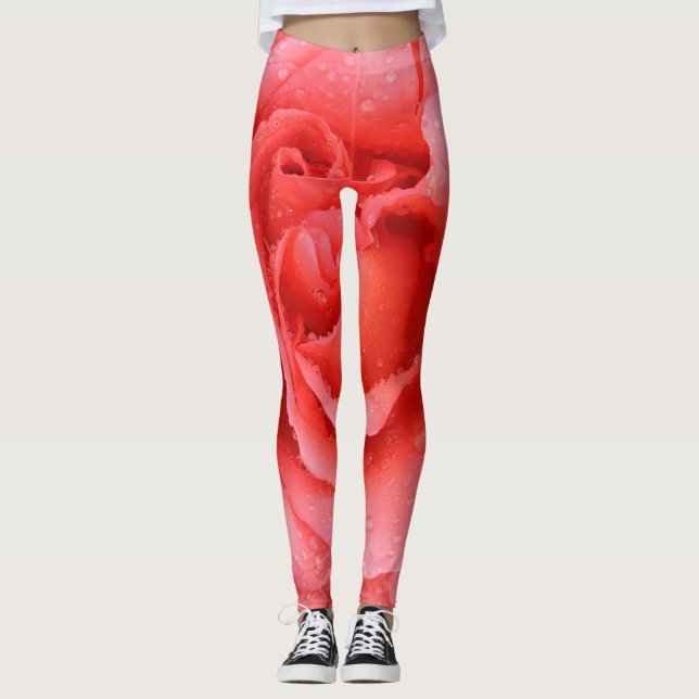 Romantische Rosa Rosentropfen Leggings (Vorderseite)