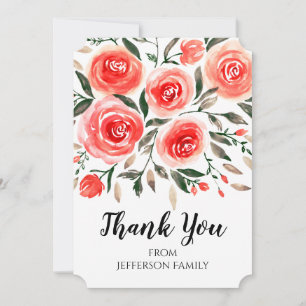 Romantische Rosa Roses Aquarell Floral Vielen Dank Dankeskarte