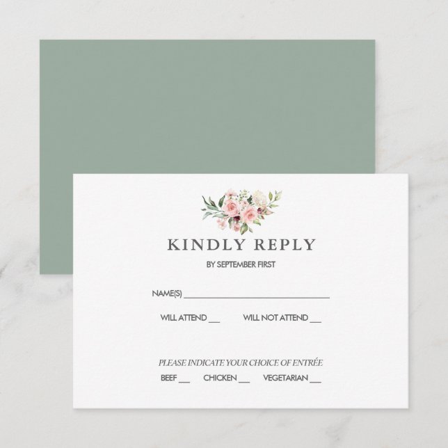 Romantische rosa Roses Hochzeitsszenario RSVP Reak Einladung (Vorne/Hinten)