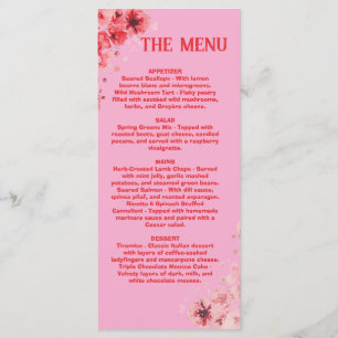 Romantische rosa rote Blumenkarte , Hochzeitsmenü Menükarte