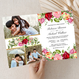 Romantische rosa rote Rosen QR-Code-Hochzeit Einladung