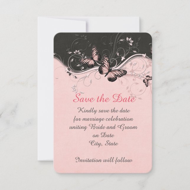 Romantische Rosa-Schmetterling-Wirbel Save the Dat Save The Date (Vorderseite)
