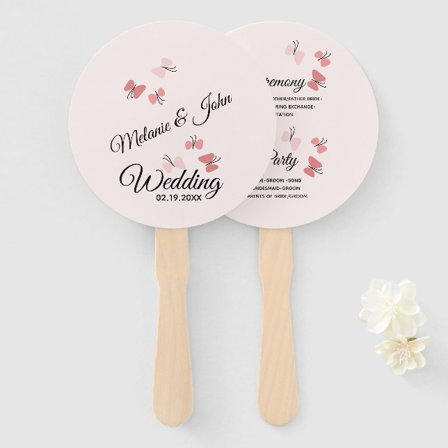 Romantische Rosa Schmetterlinge Hochzeitsfeier Fächer (Vorne und Hinten)