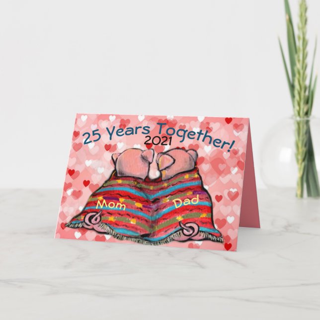 Romantische rosa Schweine Herzensjubiläum personal Karte (Vorderseite)