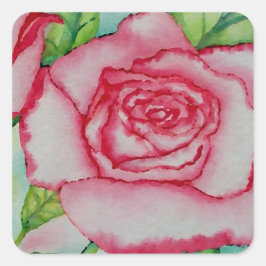 Romantische rosa Sommer-Rose Wasserfarben-CricketD Quadratischer Aufkleber