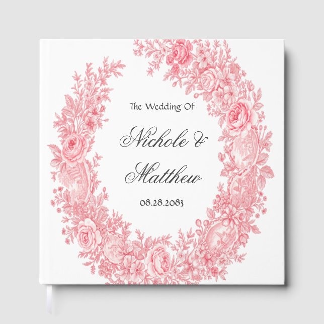 Romantische Rosa Toile Blume Hochzeit Gästebuch (Vorderseite)