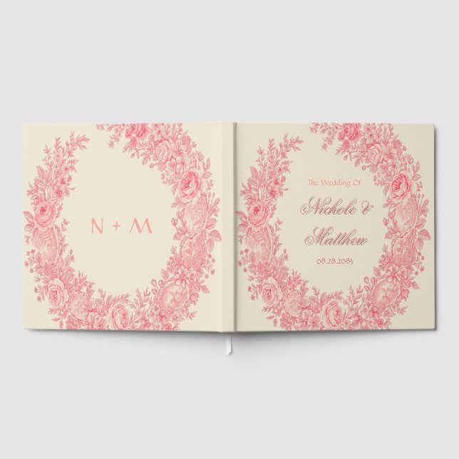 Romantische Rosa Toile Blume Hochzeit Gästebuch (Voll)