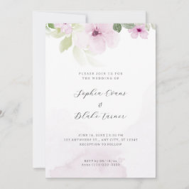 Romantische Rosa- und Grünblütenhochzeit Einladung
