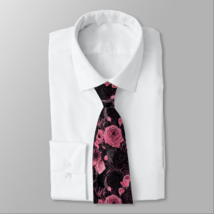 Romantische rosa und schwarz-gotische Rose Krawatte