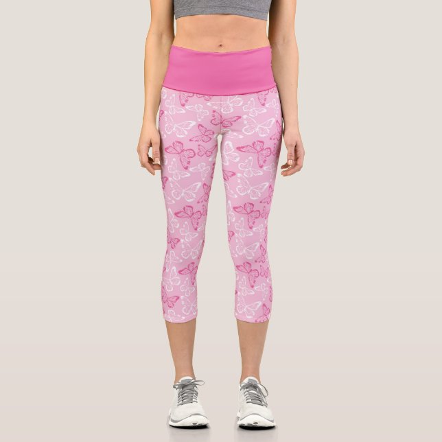 Romantische Rosa und Weiße Schmetterlinge Capri Leggings (Vorderseite)