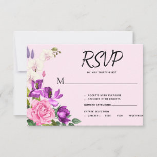 Romantische rosa Violett Kühne Blume Bouquet RSVP Karte