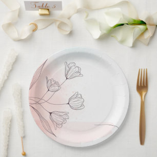 Romantische rosa Wasserfarbe Blumen Teller aus Pap