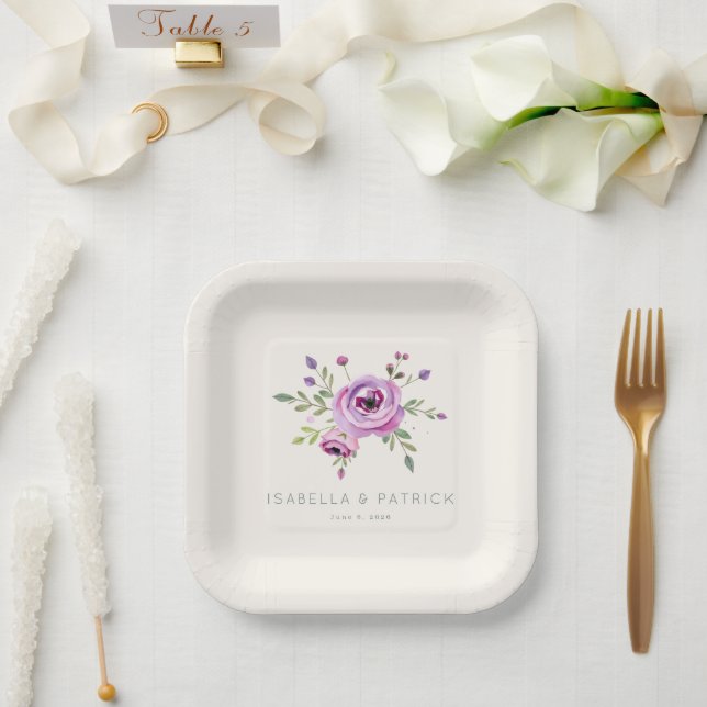 Romantische rosa Wasserfarben-Blumen Pappteller (Hochzeit)